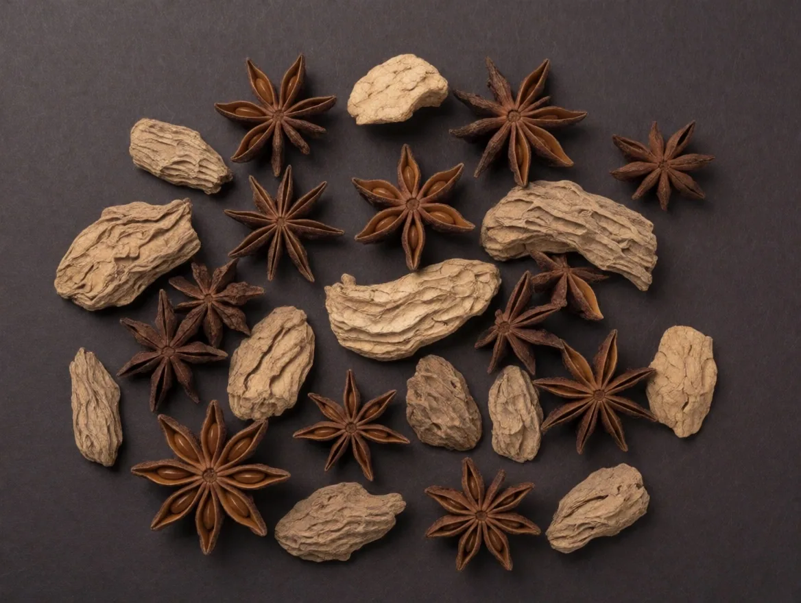 Dried botanical specimens on dark paper