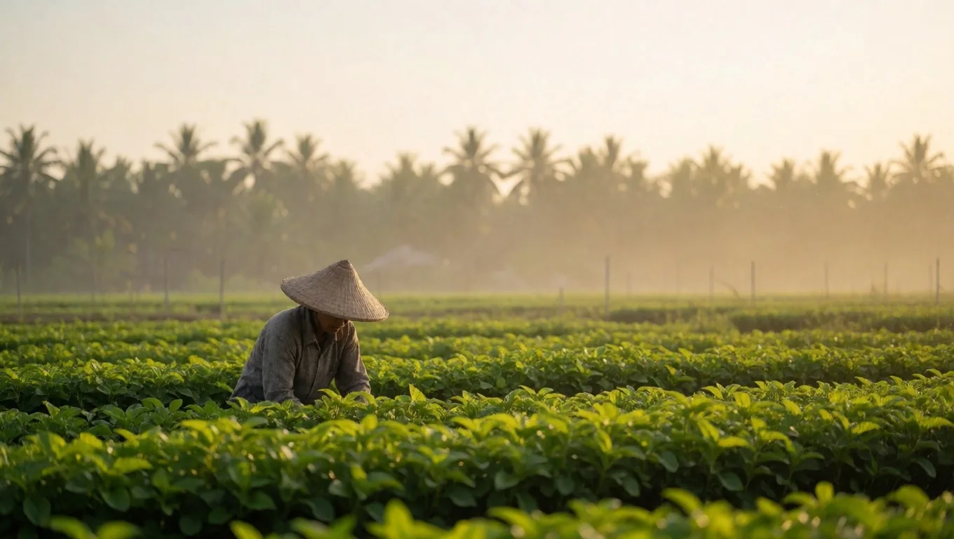 Tropical herb garden at golden hour in Makassar